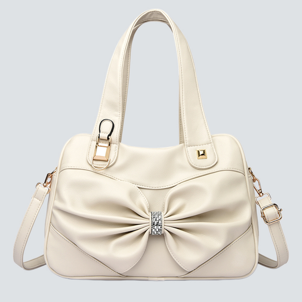 Rhinestone Bow Soft Leather Commute Tote Bag, Dual-use Crossbody Handbag - Image 7