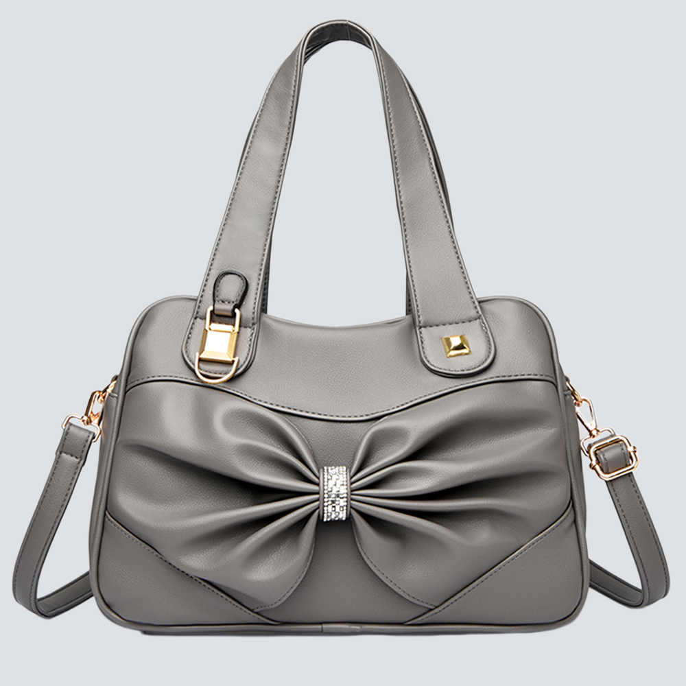 Rhinestone Bow Soft Leather Commute Tote Bag, Dual-use Crossbody Handbag - Image 4