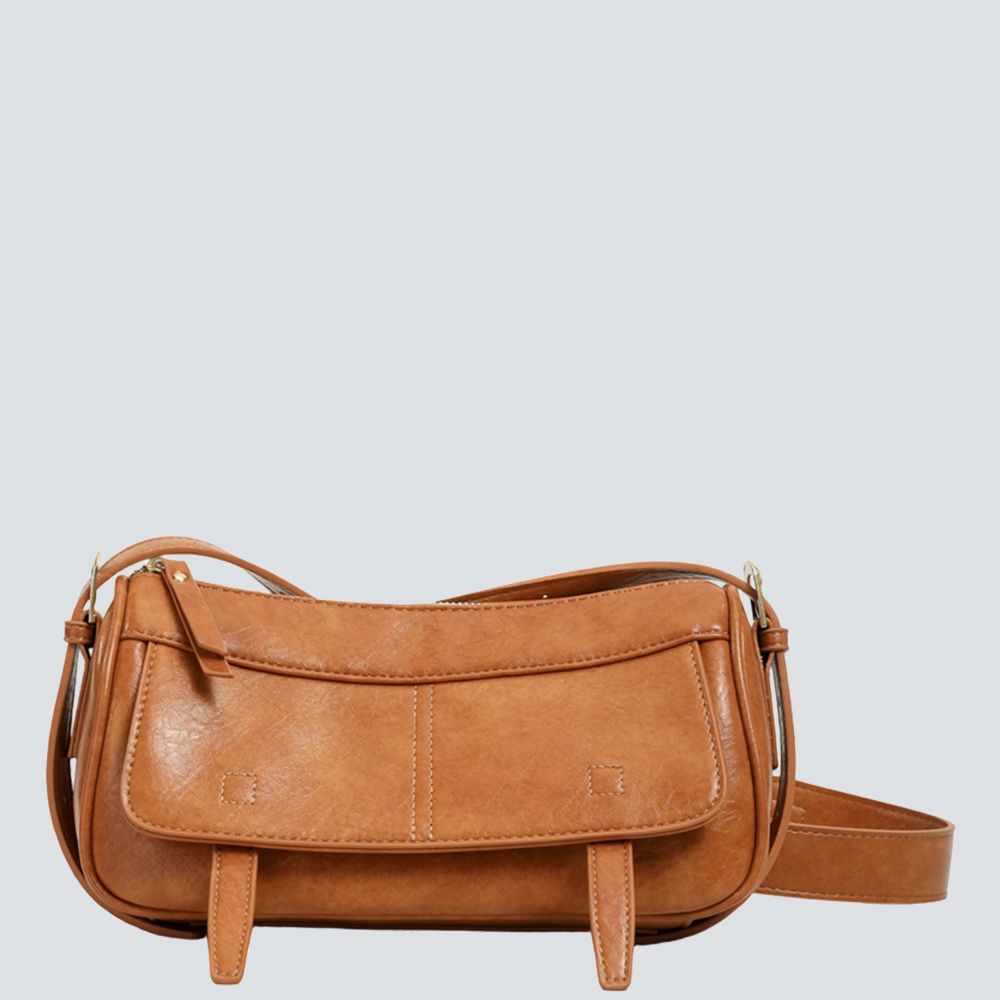Vintage Waxed Leather Baguette Underarm Shoulder Bag