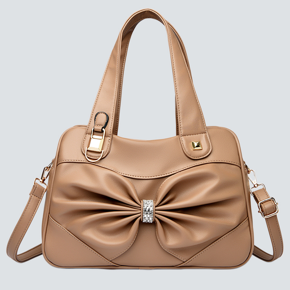 Rhinestone Bow Soft Leather Commute Tote Bag, Dual-use Crossbody Handbag - Image 12