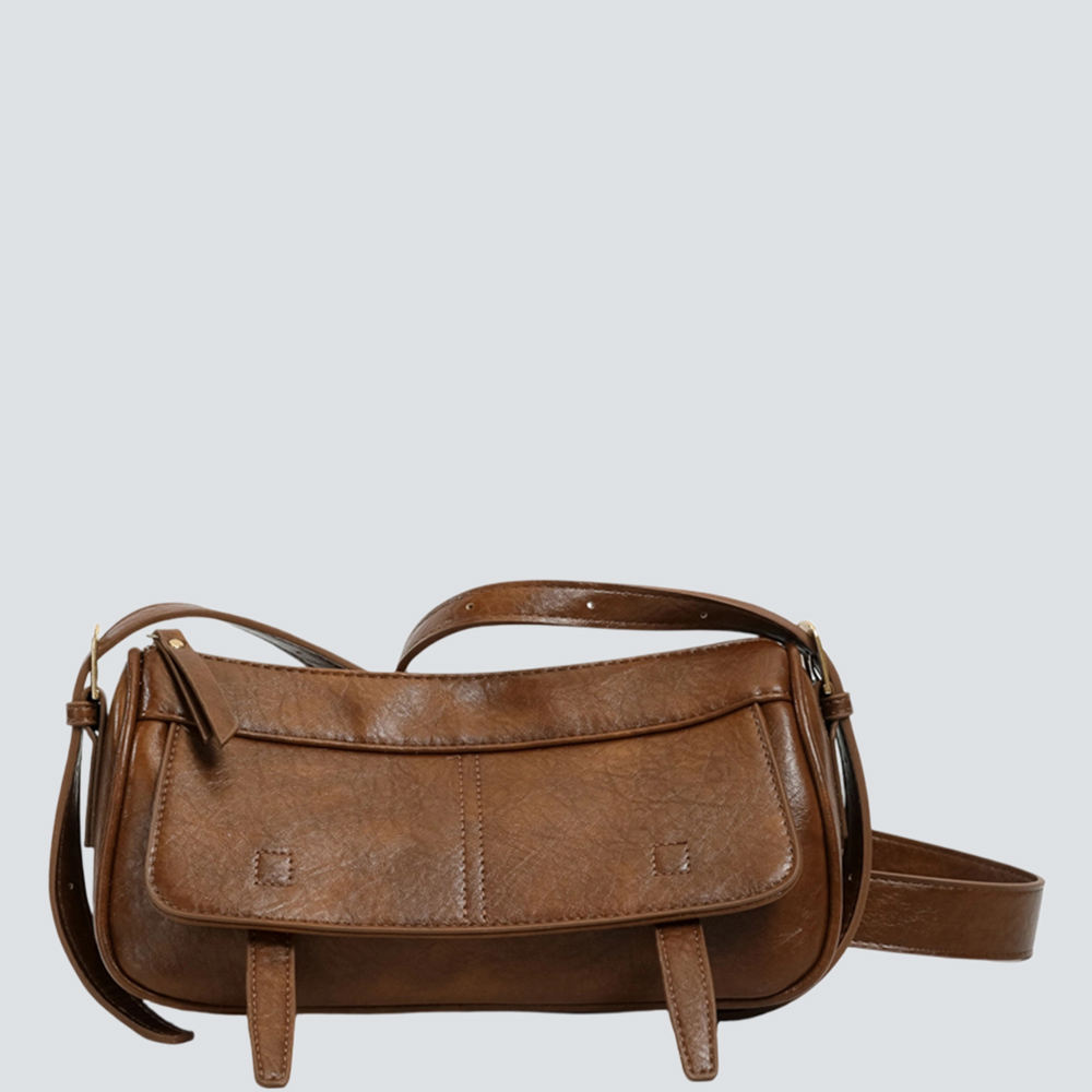 Vintage Waxed Leather Baguette Underarm Shoulder Bag - Image 3