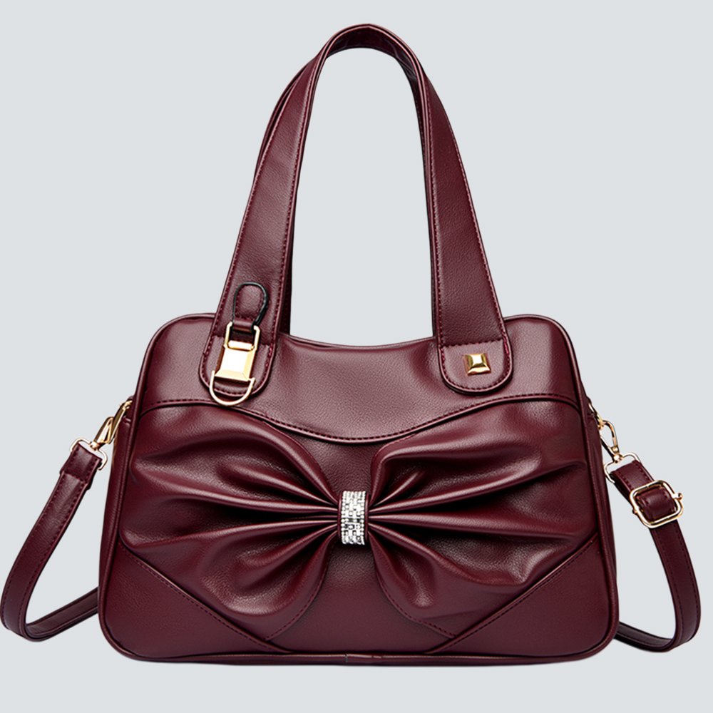 Rhinestone Bow Soft Leather Commute Tote Bag, Dual-use Crossbody Handbag - Image 3