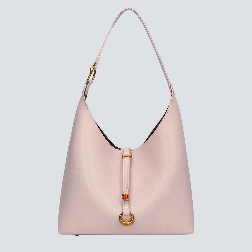 Cream Minimalist Soft Leather Hobo Tote Bag With Agate Hardware - Image 6