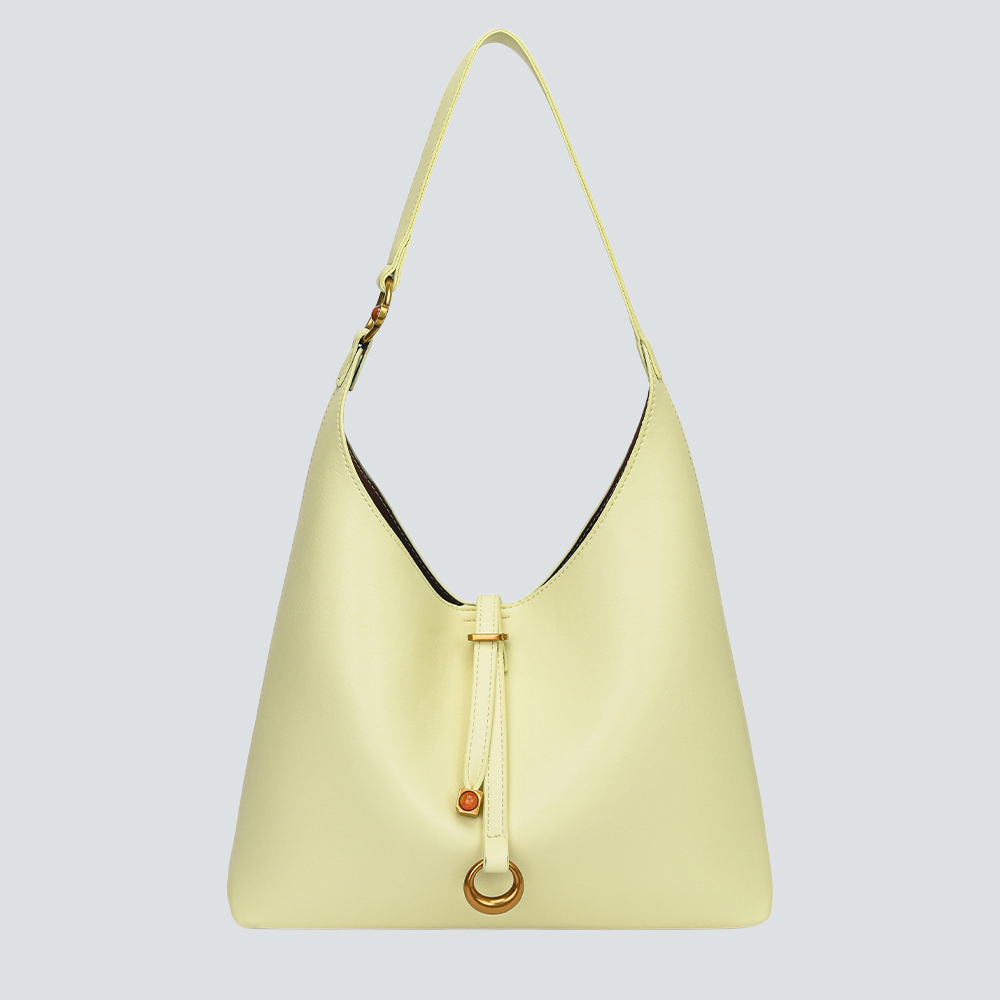 Cream Minimalist Soft Leather Hobo Tote Bag With Agate Hardware - Image 7