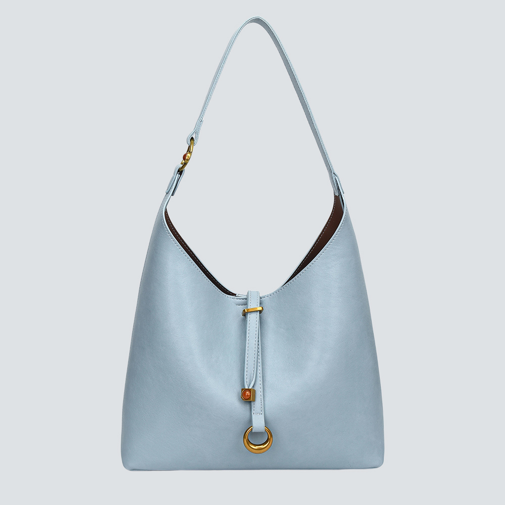 Cream Minimalist Soft Leather Hobo Tote Bag With Agate Hardware - Image 3