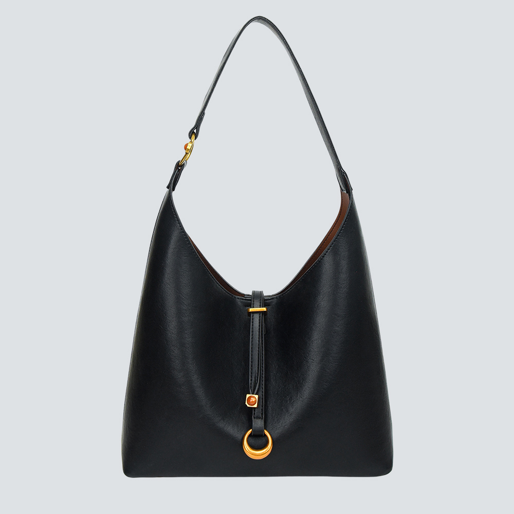 Cream Minimalist Soft Leather Hobo Tote Bag With Agate Hardware - Image 5