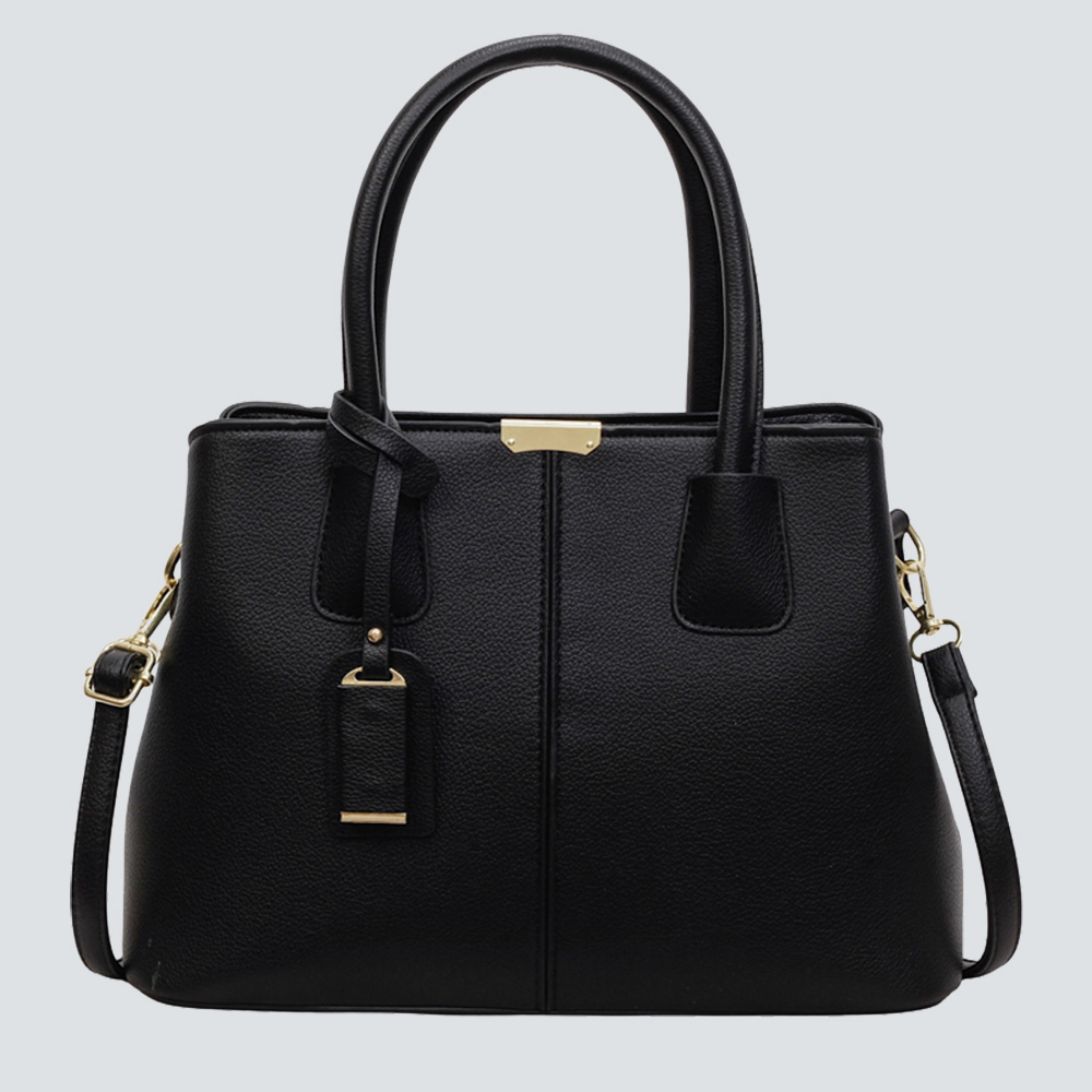 Black Pebble Leather Commute Tote Handbag