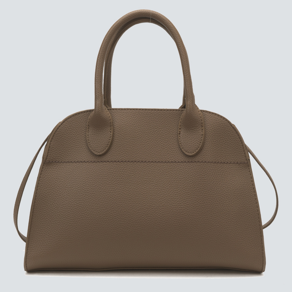 Elephant Grey Pebble Leather Minimalist Hand Tote Bag