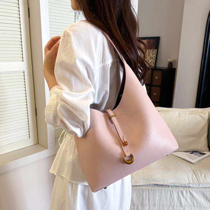 Cream Minimalist Soft Leather Hobo Tote Bag With Agate Hardware - Image 9