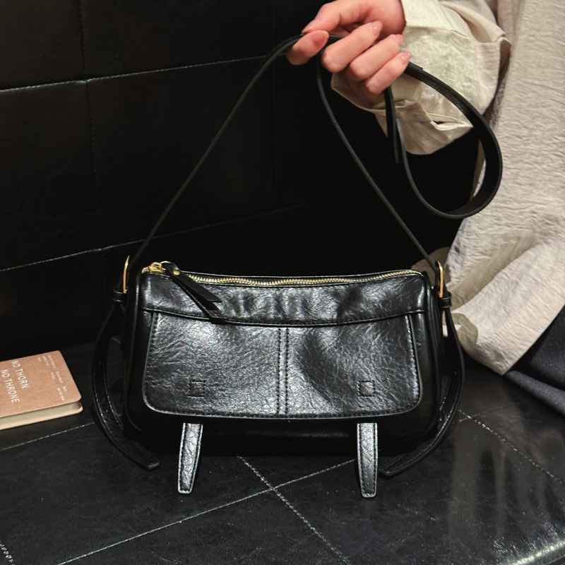 Vintage Waxed Leather Baguette Underarm Shoulder Bag - Image 7