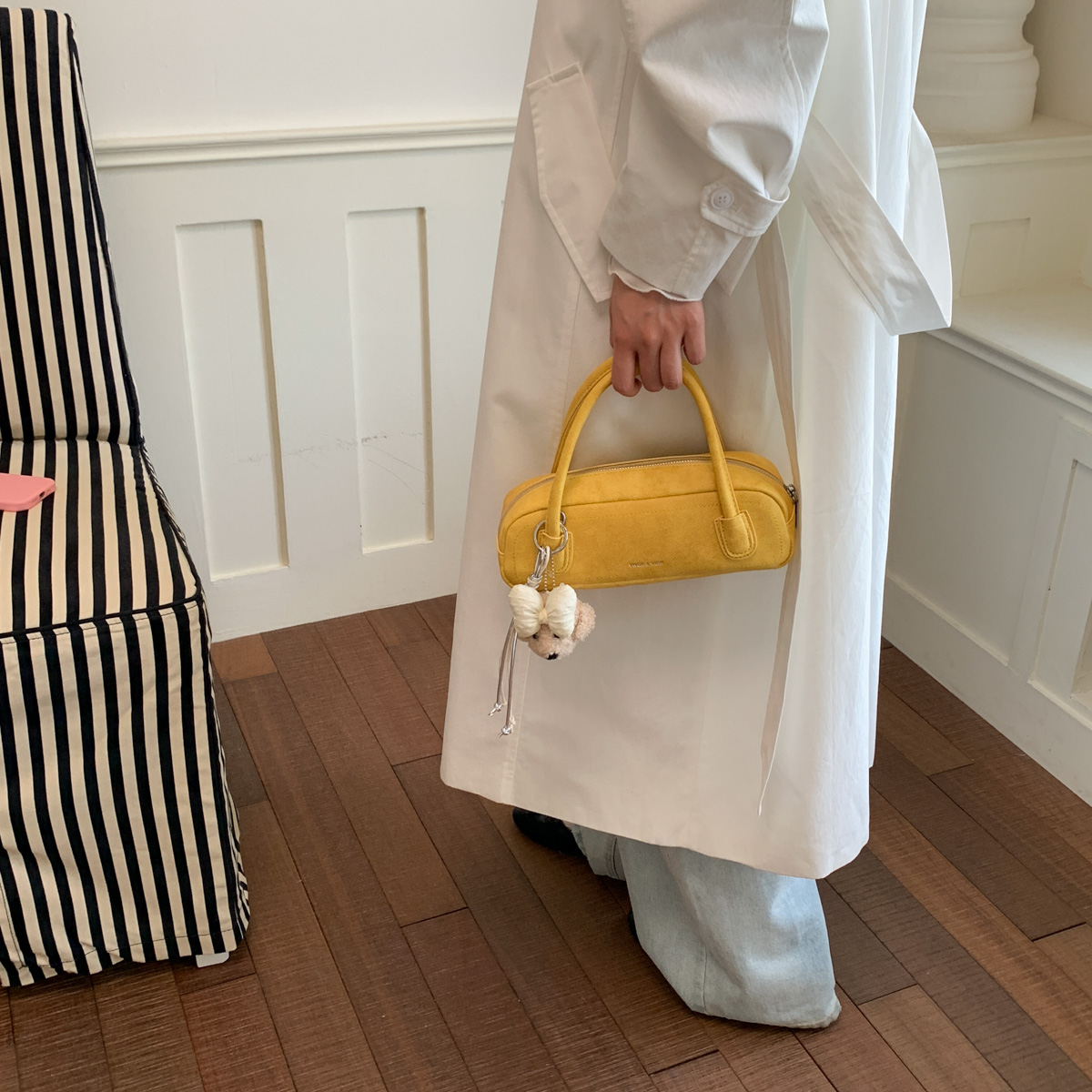 Off White Suede Mini Boston Handbag - Image 8